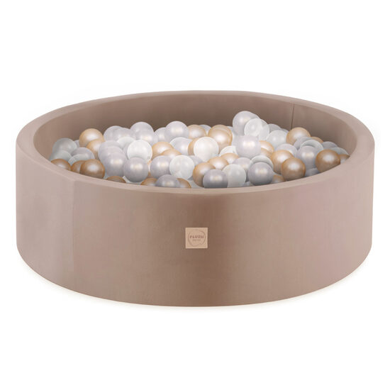 Pre-order for 05.03.2026 - PLUSH NEST Ball pool, gold, round, velour, 90x30, 200 balls: gold, transparent, pearl